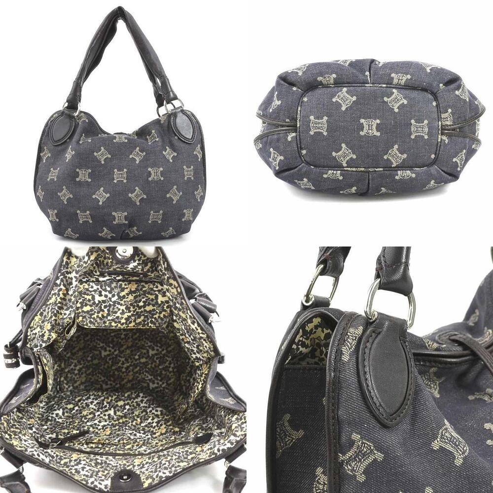 Celine shoulder bag canvas leather Navy Blue Dark Brown Black silver - Picture 3 of 4